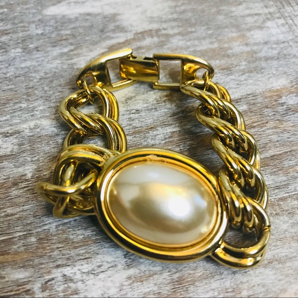 Vintage Napier Chain Link Pearl Bracelet - Picture 4 of 7